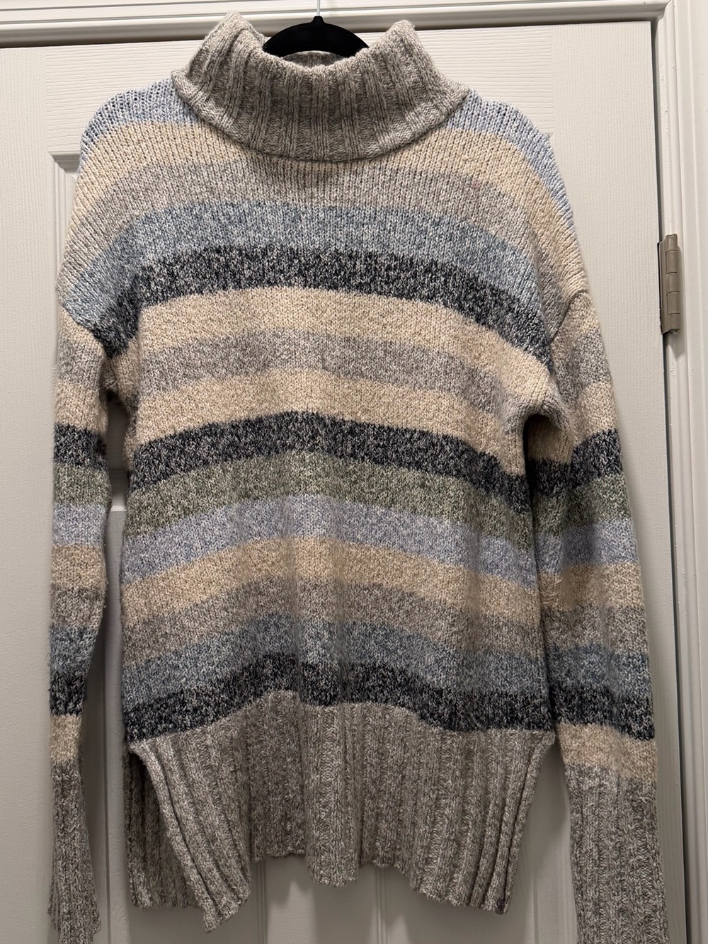 Eddie Bauer Striped Turtleneck Sweater - Cream, Gray, Blue-Green